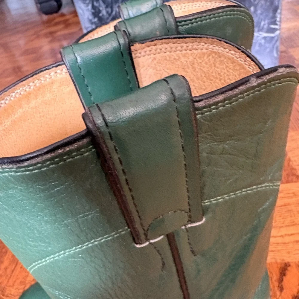 Justin Vintage Cowboy Original Green Roper Western Leather Boots - Made in USA - Picture 8 of 16